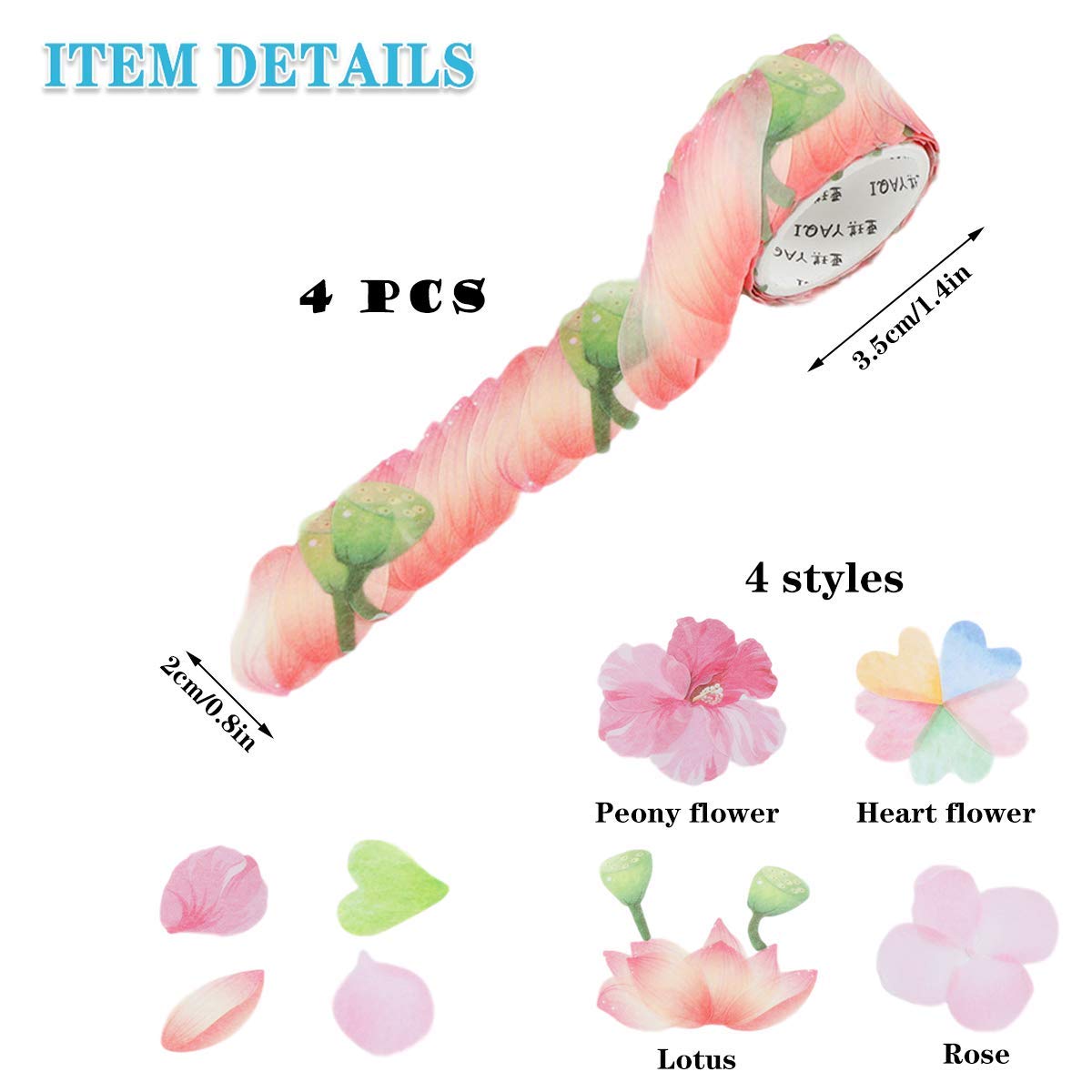 HASTHIP 4 Roll Creative Flower Petal Washi Tape, Masking Tape Decorative Decals, DIY Petal Stickers for Scrapbooking, Diary, Bullet Journal, Planner, 200 Petals/Roll (Pink) HASTHIP 4 Roll Creative Flower Petal Washi Tape, Masking Tape Decorative Decals, DIY Petal Stickers for Scrapbooking, Diary, Bullet Journal, Planner, 200 Petals/Roll (Pink)